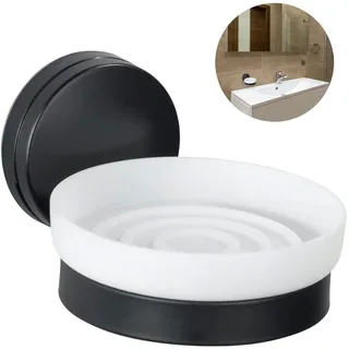 Seifenschale für die Wand, aus Kunststoff und Metall, 13 x 11 x 6 cm, Weiß und Schwarz