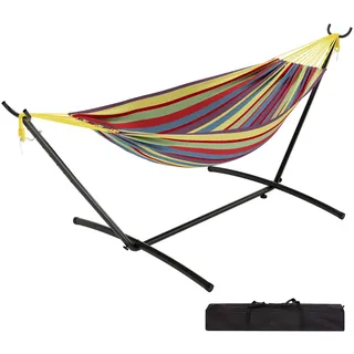 Outdoor Hängematte Mit Gestell Für 2 Personen, Baumwolle Doppelhängematte, Hängemattengestell 220kg, Gelb