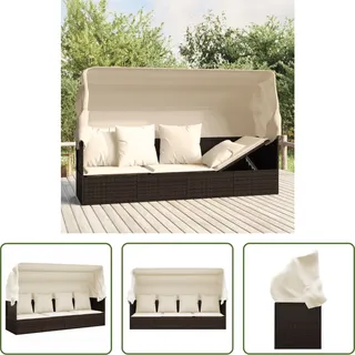 The Living Store Outdoor-Loungebett mit Dach und Kissen Braun Poly Rattan - Braun