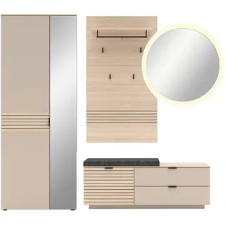 Xora Garderobe , Schwarz, Eichefarben, Kaschmir , Metall, Glas, Textil, Holzwerkstoff , 5-teilig , 236x202x38 cm , Garderobe, Garderoben-Sets & Garderoben-Serien, Garderoben-Sets