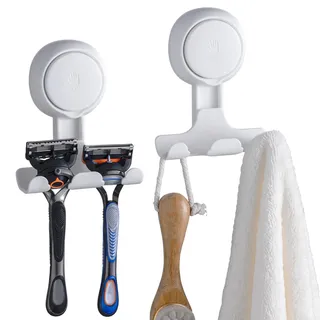TAILI Rasierklingenhalter Saugnapf, 2 Pack, Abnehmbar für Dusche Bad | Vakuum Saug Haken für Wand, Handtuch, Schwamm und Rasierer Halterung, Saug Tür Haken für Badezimmer