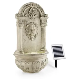 blumfeldt Löwenstein Gartenbrunnen mit LED-Beleuchtung - Löwenkopf Edition, Wandbrunnen antik, Zierbrunnen, Outdoor, Solarpanel, Akku: 2000 mAh, Dämmerungssensor, Naturstein-Optik, grau - Grau