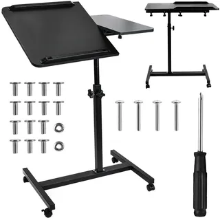 Maclean Brackets Mobiler Laptop-Tisch | Höhenverstellbar 59–89 cm | Neigbare Doppelplatte bis 90° | Rollbar mit Bremse | Belastbar bis 30 kg | Ergonomischer Computertisch (Schwarz)