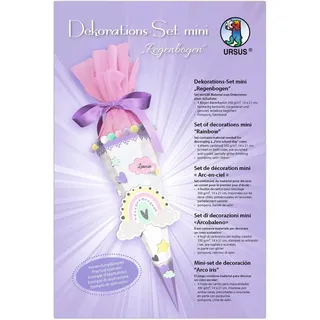 Ursus 990 00 04F - Dekorationsset mini Regenbogen, 4 Bogen Bastelkarton 14 x 21 cm, zum Dekorieren einer Schultüte (Rohling nicht enthalten) beidseitig bedruckt, vorgestanzt, mit Satinband