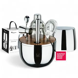 MasterPRO The Drop - 6-teiliges Cocktail-Set aus Edelstahl - mit Sieb, Flaschenöffner, langem Löffel, Cocktail-Shaker, Jigger, Zerkleinerer - stilvoll und professionell