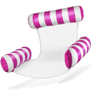 Balinco – Aufblasbarer Schwimmsessel mit Netz für Pool – Floatie Luftmatratze mit Rückenlehne und Armlehnen – Wasserhängematte Relaxstuhl für Erwachsene & Kinder – Sommer Pool Zubehör (Pink/Weiß)