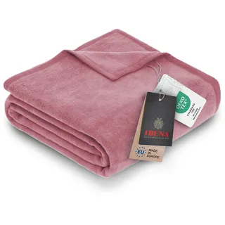Ibena Porto Kuscheldecke 150x200 cm - Wolldecke rosa einfarbig, pflegeleichte Baumwollmischung, kuschelig weich und angenehm warm