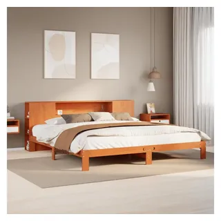 vidaXL Massivholzbett mit Regal ohne Matratze Wachsbraun 180x200 cm - Braun