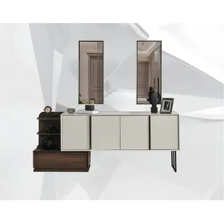 Schrank Sideboard mit Spiegel Anrichte Gruppe Modern Kommode Weiß - Weiß