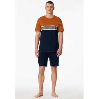 Shorty SCHIESSER "Casual Essentials", Herren, Gr. 52, 801, blau, Single Jersey, Obermaterial: 100% Baumwolle, bequem kurz, Rundhals, Homewear-Sets Shorty, mit Rundhalsausschnitt und kurzen Ärmeln