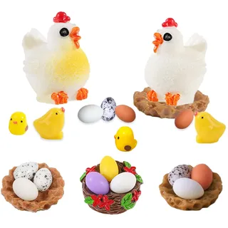Dazzjoy Mini Tierfiguren Henne, Küken, Ei Deko 19 x Miniatur Figuren Ostern Deko,Harz Ostereier Huhn Kleine Figuren Osterdeko,Osterküken,Eier Osterdekoration Konfetti,Oster Tischdeko Streudeko Ostern