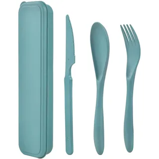 Plastik Besteck Mehrweg Set, 1 Set Reise Besteck mit Etui, Tragbare Utensilien, für Lunchbox, Schule, Picknick, Reisen, Camping oder den täglichen Gebrauch (Dunkelgrün)