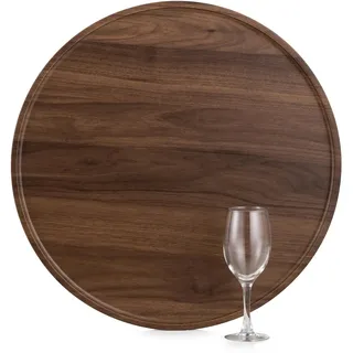 Hanobe Deko Tablett Serviertablett Rund: Rustikal Groß Abdeckung aus Walnussholz-Veneer Holztablett Nussbaumholz Holz Klein Tabletts für Kaffee Küche Ottoman, 45 cm