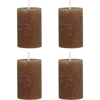 4er Set Macon rustikale Stumpenkerze Kerze Antik Altarkerzen 100% Paraffin lange Brenndauer H8/D5 cm Walnuss