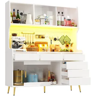 Okwish Buffet 145/39/171 cm weiß aus MDF und Glas mit Led , Weiß , Holzwerkstoff , 145x171x39 cm , Esszimmer, Anrichten, Buffetschränke