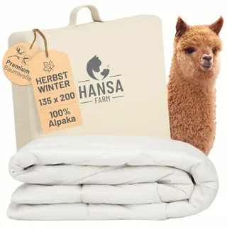 HANSA-FARM | Alpaka Premium Bettdecke 135 x 200 cm (Füllung 1.400g) - Herbst Winter warm - atmungsaktiv und temperaturausgleichend - Große Aufbewahrungstasche
