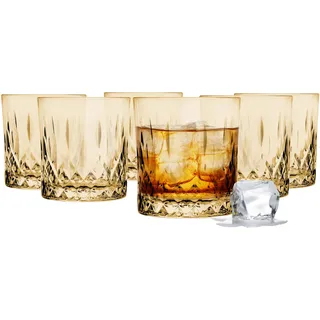 Glasmark Krosno Whisky Gläser Set Whiskey Rum Gin Bourbon Cocktail Glas Trinkgläser Geschenke Geschenk Set Geburtstaggeschenk Für Männer Whiskyliebhaber Alkohol Zubehör Golden 6 x 280 ML
