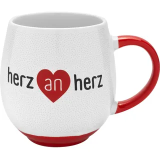 GRUSS & CO Tasse mit Motiv "Herz an Herz" | bauchige Kaffeetasse, Porzellan, 50 cl, farbiger Henkel und Boden | Geschenk Verliebte, Liebe, Valentinstag | 73831
