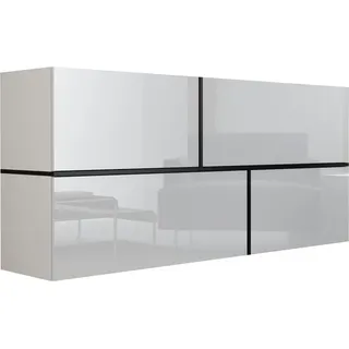 Furniture24 Hängekommode Goya Sideboard 170 cm mit 4 Klappen Wohnzimmerschrank Weiß/Weiß Hochglanz/Schwarz - Weiß