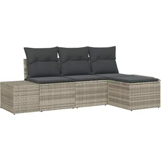 vidaXL Garten-Sofa-Set mit Kissen 4 pcs Hellgrau Poly-Rattan - Hellgrau