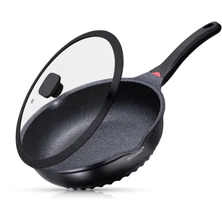 INTIGNIS Premium-Bratpfanne mit Deckel, Kratzfest, 28 cm, Extra Tief, Kompatibel mit allen Herdarten, Einschließlich Induktion, Frei von Chemikalien, Super Antihaftbeschichtet