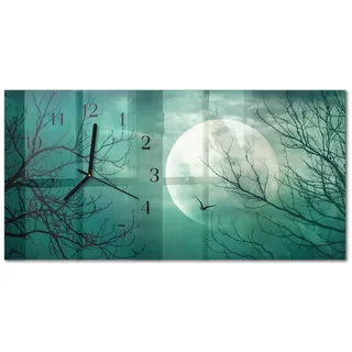 Tulup Wanduhr aus Glas 60x30 cm - Mond , Türkis , Rechteckig , 60x30x0.4 cm , Dekoration, Uhren, Wanduhren