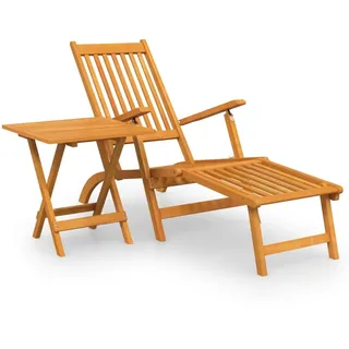 Gartenliege mit Fußteil und Tisch Massivholz Akazie - Braun, Bunt