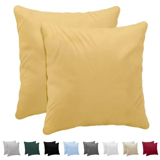 Twinzen Kissenbezug 50x50 aus 100% Baumwoll-Jersey (2er Set) 150 g/qm - Gelb - Mit Reißverschluss Kissenbezüge 50 x 50 cm - Kissenhülle Öko Tex Zertifiziert - Ultra weich und atmungsaktiv