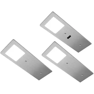 HKT Unterbauleuchten-Set , Alufarben, Edelstahlfarben , Metall, Kunststoff , 3-teilig , 7x0.4x19 cm , 3-fach schaltbar , Küchen, Küchenausstattung