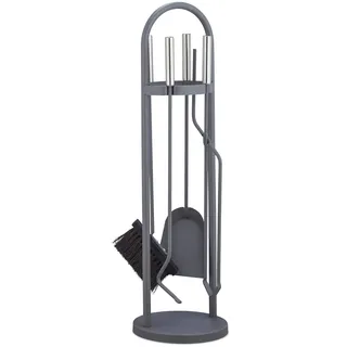 Relaxdays Kaminbesteck 5-teilig Metall 20 x 68,5 x 20 cm grau