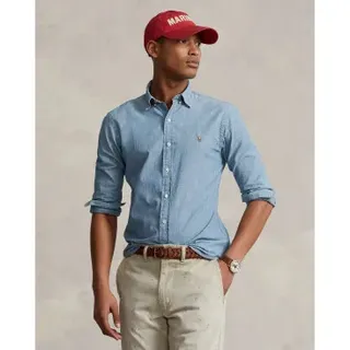 Polo Ralph Lauren für Herren. 710548538001 Blau Slim Fit Chambray Hemd (XXL), Lässig, Baumwolle, Denim, Langarm