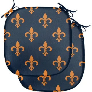 ABAKUHAUS Fleur De Lis Polster für Esszimmerstühle, Wappen Design, Dekoratives wasserfestes Kissen mit Riemen für Küchensitze, 40 cm x 40 cm-2er Pack, Indigo orange