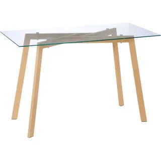 Fortuna Lai Esstisch für 4 Personen, Glasplatte, Stahlgestell, Holzoptik, 120L x 60B x 76H cm - Transparent