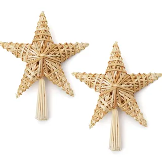 SALCAR 2 stück Christbaumstern aus Stroh, 25CM Strohsterne Christbaumkronenstern, handgemachter natürlicher Schmuck für Christbäume