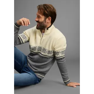 Troyer MAN'S WORLD "Neue Kollektion Highlight Norweger Muster", Herren, Gr. XXL (60/62), sanftes weiß, grau melange, Strick, Obermaterial: 100% Polyacryl, regular fit normal, Strickbündchen, Pullover Troyer, aus Strickmaterial, Regular Fit, mit Langarm, lässiger Casual-Look