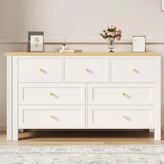 Schreibtisch 2-in-1, 7 Schubladen, drehbare Tischplatte, Eckschreibtisch, Sideboard(Oak,White)
