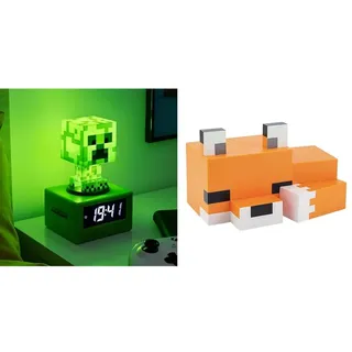 Paladone Minecraft Creeper Icon Wecker - Creeper Glow-Modus & Nachtlicht - Batteriebetrieben - Kinderwecker für Jungen & Minecraft Fuchs Leuchte, Mehrfarbig, Estándar