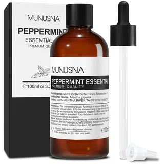 Pfefferminzöl 100ML, MUNUSNA Ätherisches Öl Pfefferminze Reines Natürlich, Sauna Aufguss, Ätherische Öle für Diffusor, Frische Luft, Duftöl für Seife, Kerzen, Peppermint Oil