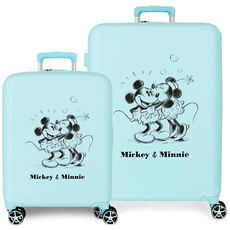 Disney Mickey & Minnie Kisses Kofferset, türkis, 55/70 cm, starres ABS, integrierter TSA-Verschluss, 88 l, 6,8 kg, 4 Doppelrollen, Handgepäck