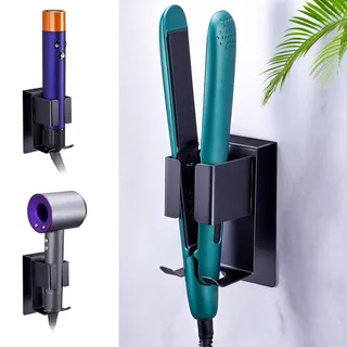 WAYASI Föhnhalter Wand, Föhn und Glätteisen Halterung Aufbewahrung, Fönhalterung Wa ndhalterung, Lockenstab Halterung für Fön, Selbstklebend Haartrocknerhalter Ohne Bohren (Schwarz, 1PC)