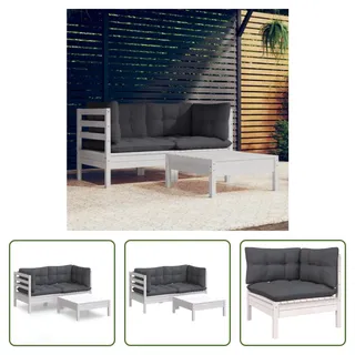 The Living Store 3-tlg. Garten-Lounge-Set mit Anthrazit Kissen Kiefernholz - Weiß
