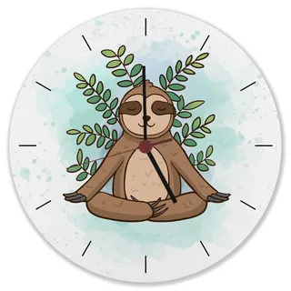 speecheese Wanduhr Faultier Meditation Lustige Uhr für mehr Achtsamkeit | Besinnlichkeit mit witzigem Sloth Motiv für entspannte Menschen