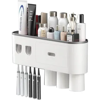Zahnputzbecher Set Wandmontage mit Doppel-Automatik Zahnpasta Spender, 3 Köpfe, Bad