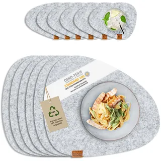 MIQIO® Filz Tischset Stone - 12er Set Nachhaltige Premium Platzsets | Schadstoffgeprüft Ökotex | Aus 100% Recycelten PET Flaschen | 40x32 cm abwaschbar Filzuntersetzer + Glas Untersetzer rund