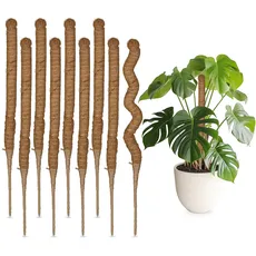 Relaxdays Kokosstäbe im 10er Set, biegsame Pflanzenstäbe, für Monstera, Efeutute und mehr, 60 cm lang, Kokosfaser, Natur