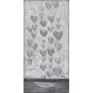Bönninghoff Ölbild "Ölgemälde handarbeit HERZEN 40x80 cm – Wandbild Kunst Deko modern" Herz  Herzen 1 Stk. tlg. handgefertigt, jedes Bild ein Unikat, farbe bild(er): weiß, grau
