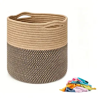 Wäschekorb, Aufbewahrungskorb Geflochten, 30x30cm Gewebter Baumwollkorb mit Griffen, Korb Geflochten, Spielzeugkorb, Körbe für Regal, Korb Aufbewahrung für Decken, Spielzeug, Kleidung (Mischfarbe-3)