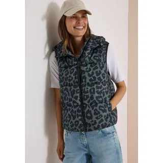 Steppweste CECIL, Damen, Gr. XL (44), dried olive grün, Web, Obermaterial: 100% Polyester. Futter: 100% Polyester, hüftlang, Westen Steppweste, Kapuze mit Kordelzug, Elastiksaum, Animal-Print
