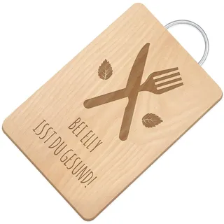 Maverton Schneidebrett mit Gravur, Brotzeitbrett mit Metallgriff | Personalisiertes Küchenbrett aus Buchenholz, Holzbrett mit Wunschmotiv für Frauen, Größe: 32x18 cm, Besteck