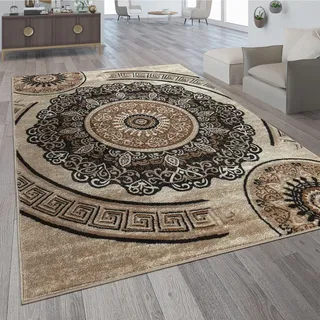Paco Home Teppich Wohnzimmer Kurzflor, Orient Design Vintage Mandala Muster Braun Beige, Grösse:60x100 cm